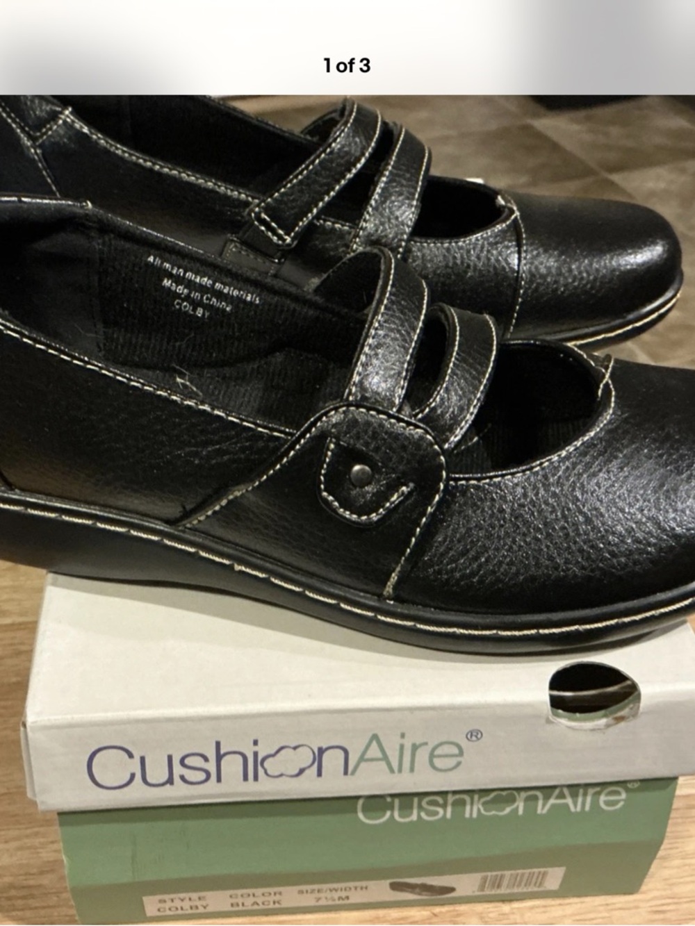 CushionAire Black Colby Strap Flats Size 7.5M NIB